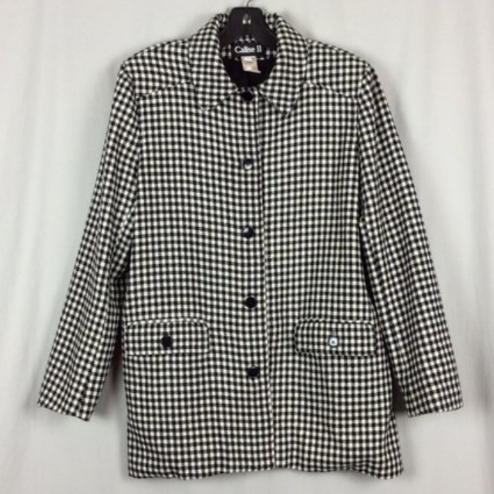 Vintage Wool Blend Houndstooth Car Coat Calise II Jacket Black Cream Office 6